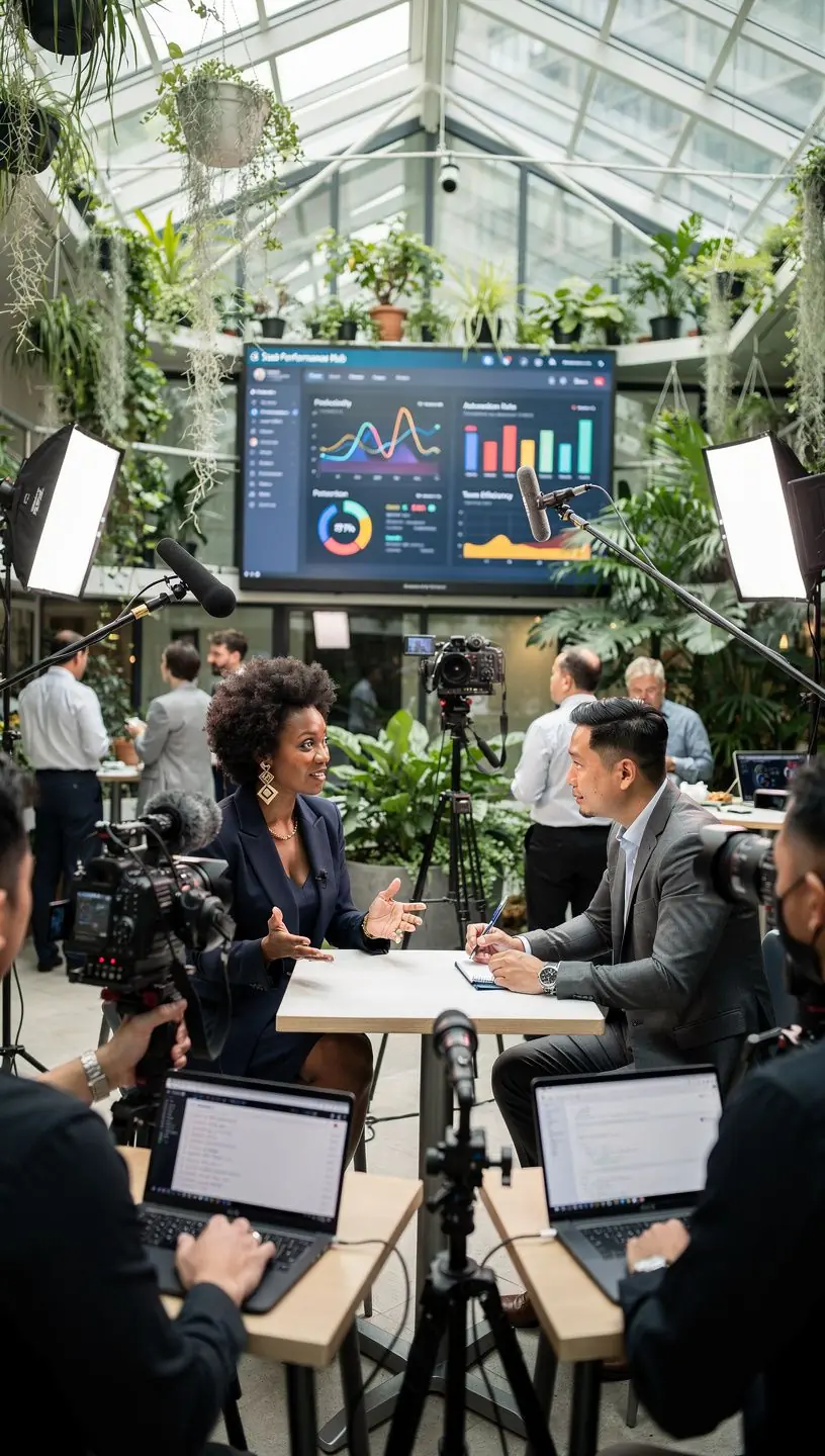 Dashboard displaying key performance indicators and automation metrics for business software tools.